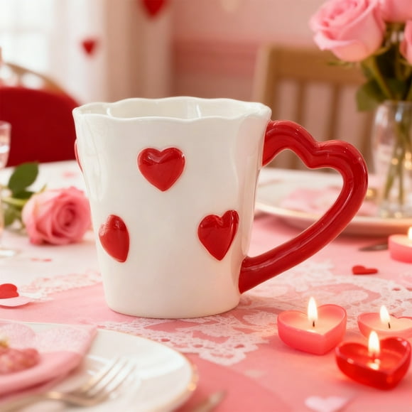 Valentines Day Couple'S Ceramic Mug | Red Pink Black White Colors | Durable Glossy Finish | Romantic Heart Design | Ideal Gift for Couples | Coffee Tea Cup for Daily Use