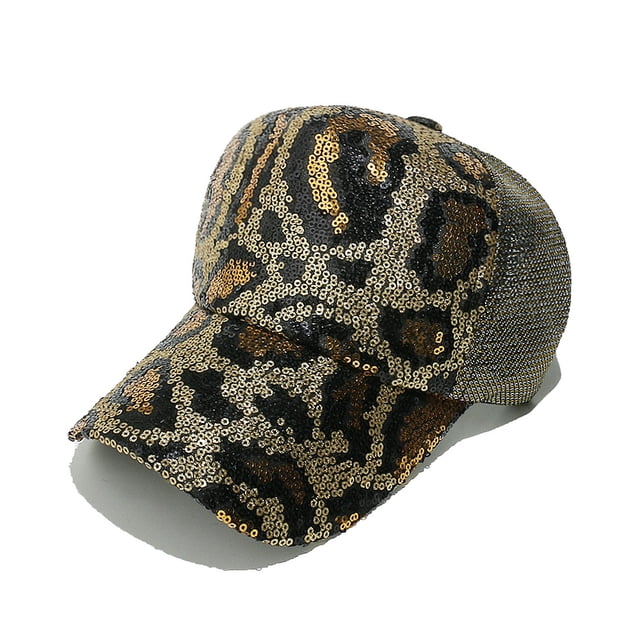 Gorra de béisbol de poliéster con lentejuelas y leopardo