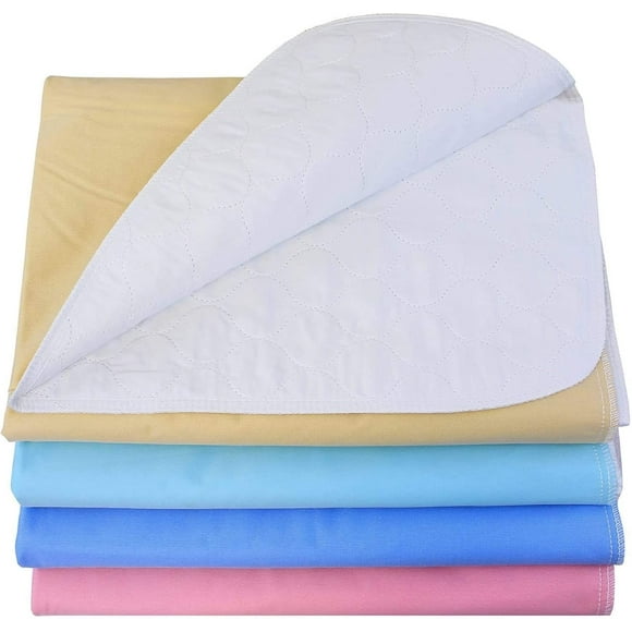 4 Pack - Heavy Weight Soaker 34x36 Waterproof Reusable Incontinence Underpads/Washable Incontinence Bed Pads - Green, Tan, Pink and Blue - Great for Adults, Kids and Pets - 9oz Soaker