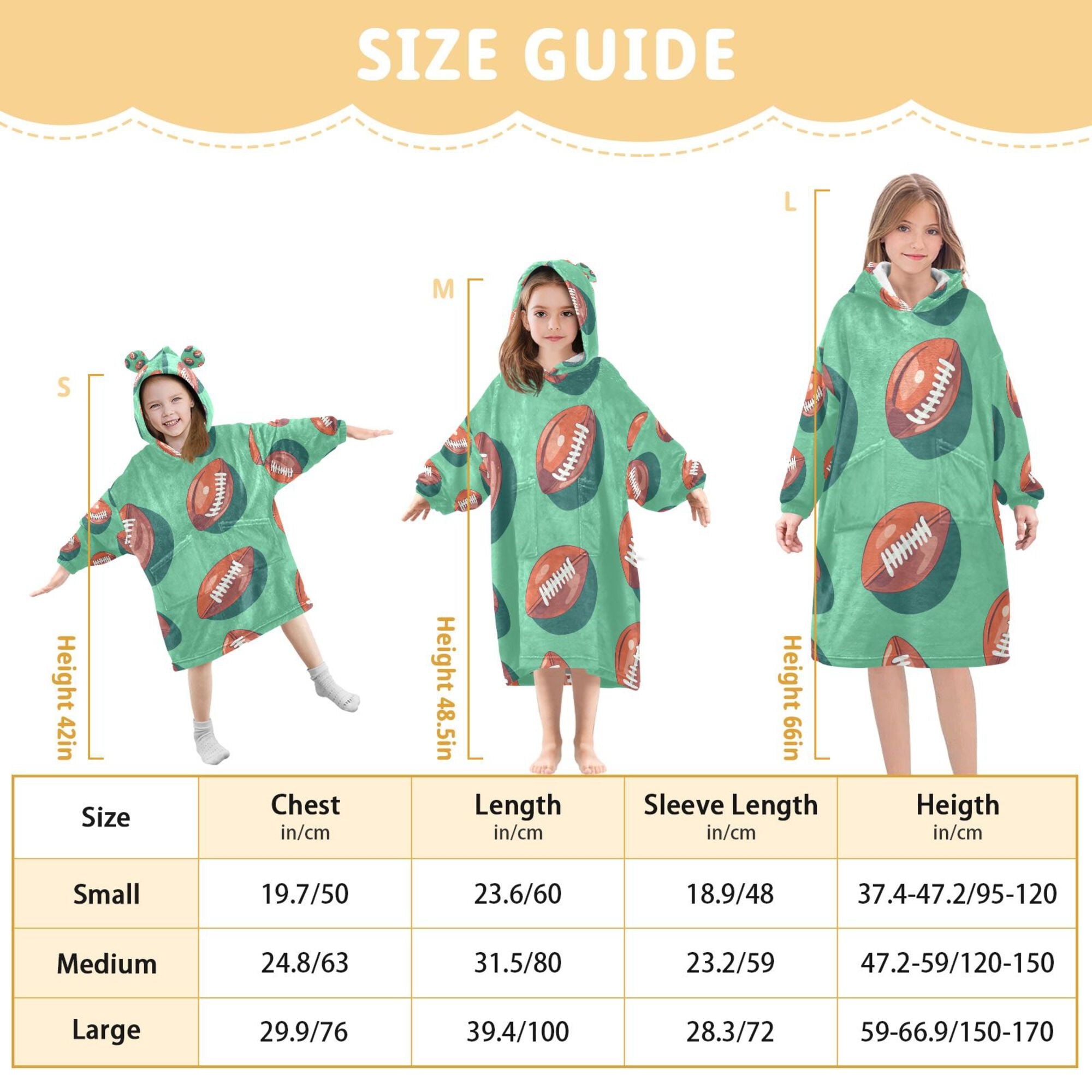 FORMRS Wearable Blanket Hoodie with Sleeves for Kids Cozy Flannel Sweatshirt, Brown American Footballs