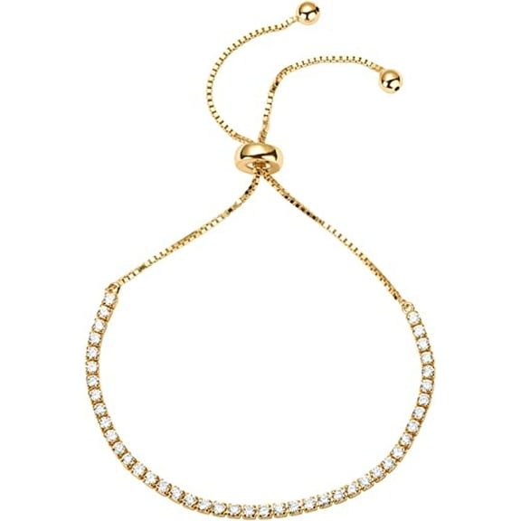 Paris Jewelry 18K Yellow Gold 7 Ct Created White Sapphire Round Adjustable Tennis Bracelet Plated