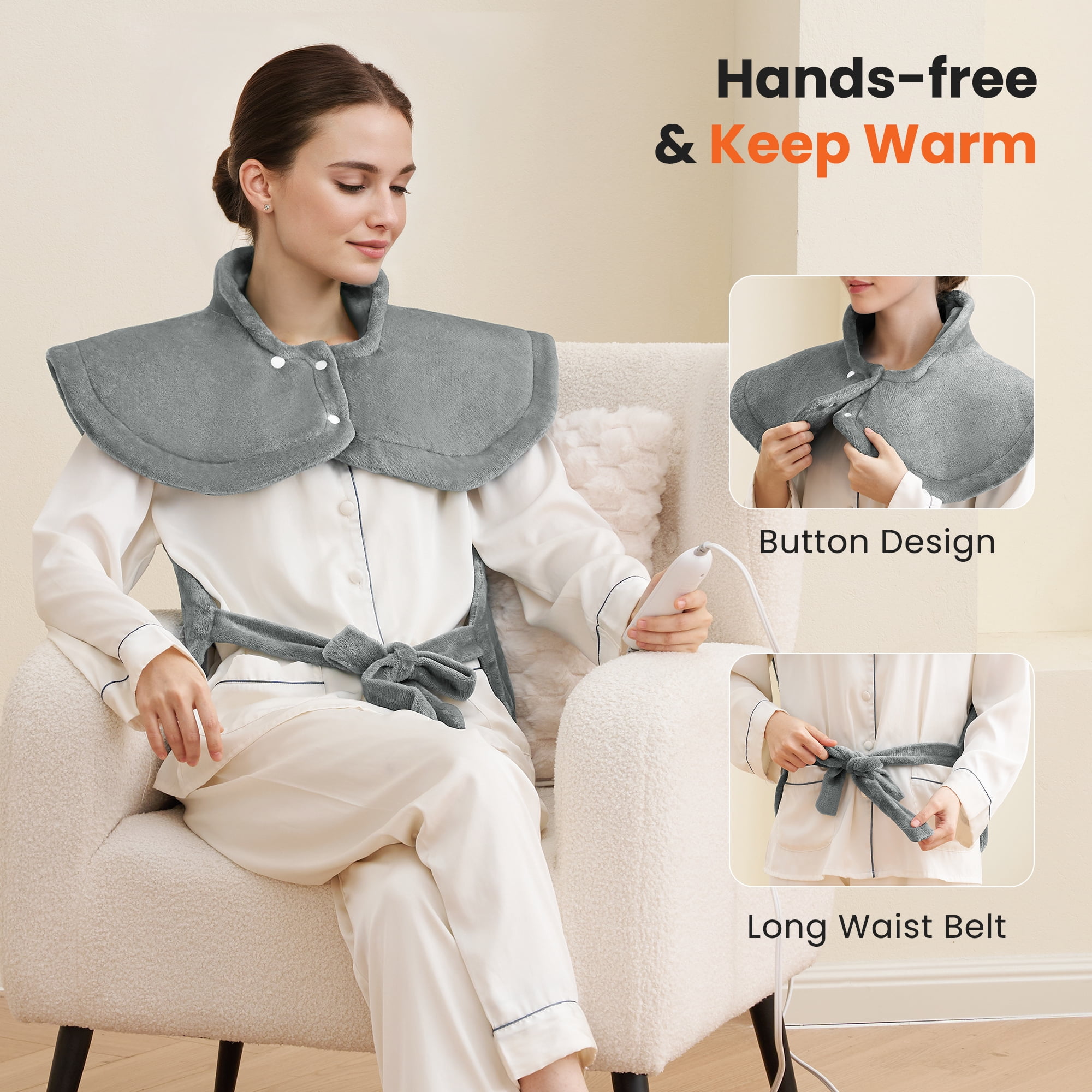 MaxKare Ultra Soft Heating Pad with 4 Heat Settings & Auto Shut-off for Full Body Stress Relief, 24"x33" - Gray