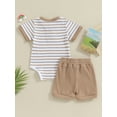 thumbnail image 4 of Hirigin Newborn Baby Boy Girl Clothes Set Ribbed Short Sleeve Striped Romper Top and Shorts 3 6 9 12 18 Months Casual Summer Outfits, 4 of 8