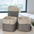 thumbnail image 3 of Large Cube Storage Baskets (10.5 × 10.5 × 11 inches), Canvas Fabric Collapsible Storage Boxes with Cotton Handles for Laundry，Closet, Shelves, Clothes, Toys, Towel (Grey/White, 6 Pack), 3 of 16