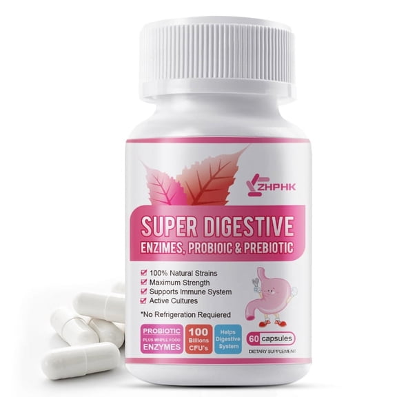 ZHPHK Ultra Digestive Enzyme Supplement Probiotic 60 Non-GMO Vegetarian Capsules
