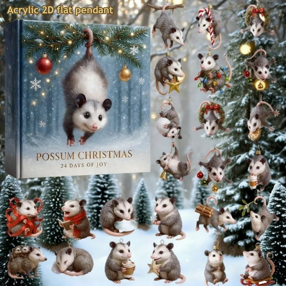 Dserhfy Christmas Advent Calendar Colorful Bells Possum Design 24-Day Countdown Christmas Tree Pendant Festive Ornaments