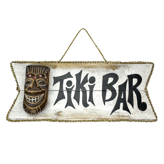 Things2Die4 Hand Painted Rustic Tiki Bar Sign with Rope Hanger, 16 x 7 inch Décor