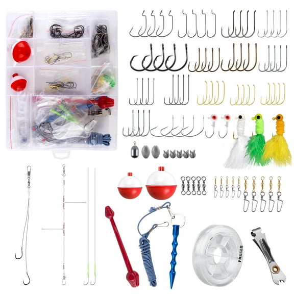 Dr.Fish 99pcs Freshwater Bass Crappie Catfishing Fishing Terminal Tackle with Assorted Hooks Rigs Weights Bobbers Starter Box