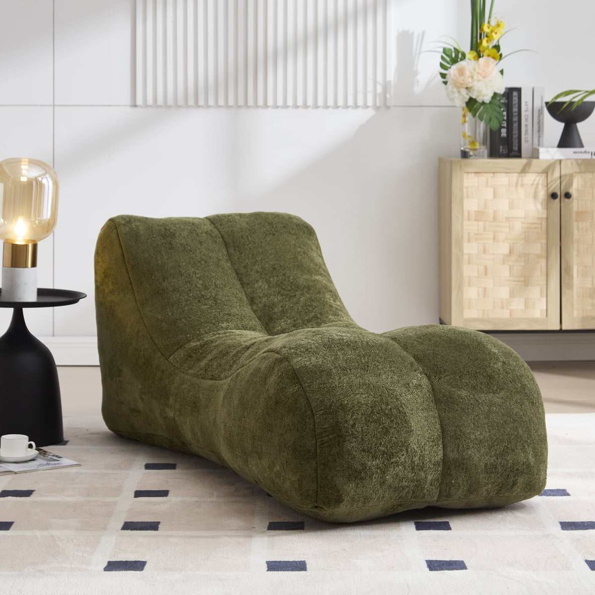 Creative Bean Bag Sofa Chair for Adults Filled with High-Quality Sponge, Plump and Elastic Fitting Body Curves, Gentle Support, for Gaming Reading Living Room Bedroom, Olive Green