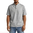 thumbnail image 2 of JTieacloth Men's T-Shirts Casual Button Down Stand Collar Short Sleeved Shirt T Shirt(Gray,S), 2 of 6