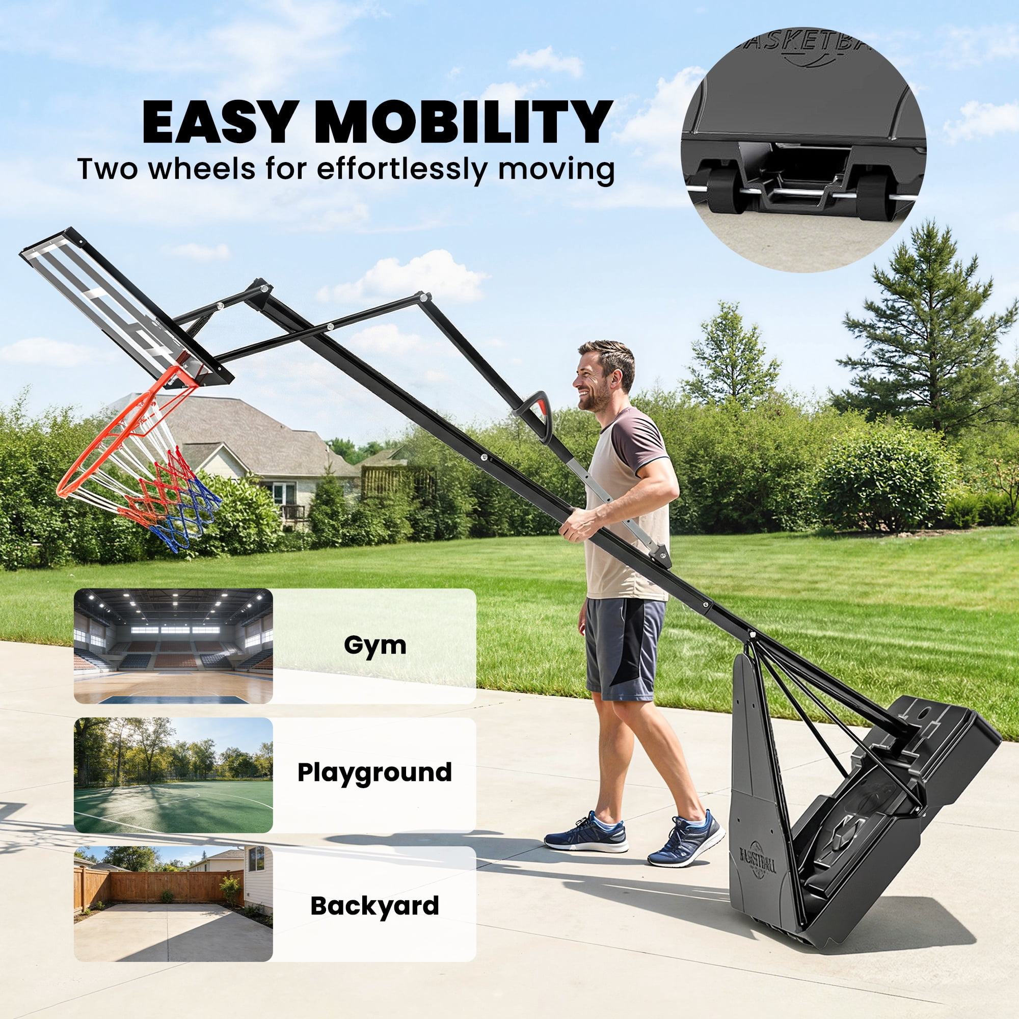 Soozier Basketball Hoop Outdoor Portable, 8-10ft Adjustable Basketball Goal, 47 Inch Shatterproof Backboard w/Shock Absorbent Rim, Action Grip