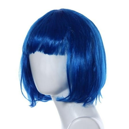 XIAQUJ Masquerade Small Roll Bang Short Straight Hair Wig BU Wigs for Women Blue