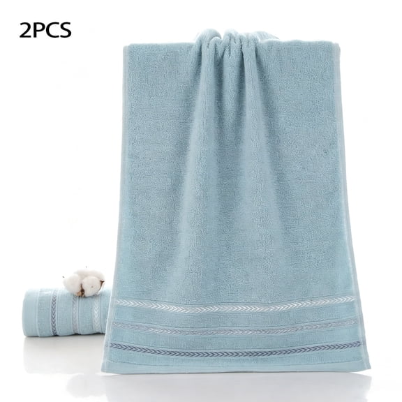 Yatacso Light Blue Cotton Towels, 2 Pack Skin Friendly Face Towels Soft Absorbent Bath Towels