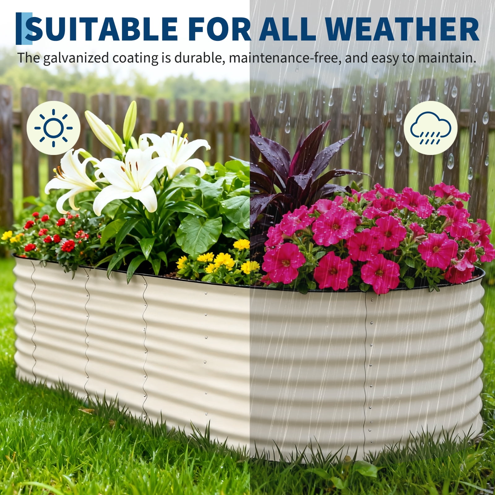 Garvee Large Galvanized Raised Garden Bed – 8x4x2 ft Metal Planter Box for Vegetables, Flowers & Herbs – Rust-Resistant, Bottomless, Easy Assembly – Beige, 240x120x60cm