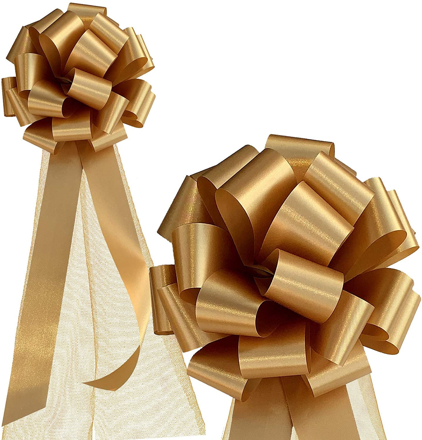 Large Gold Wedding Pull Bows with Long Tulle Tails - 9" Wide, Set of 6, Wedding, Aisle Decor, Thanksgiving, Reception, Christmas, Anniversary