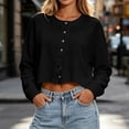 thumbnail image 3 of KyCheLot Womens Cropped Cardigan Button Round Neck Solid Color Long Sleeve Clothes Comfy Lightweight Cardigan, 3 of 6