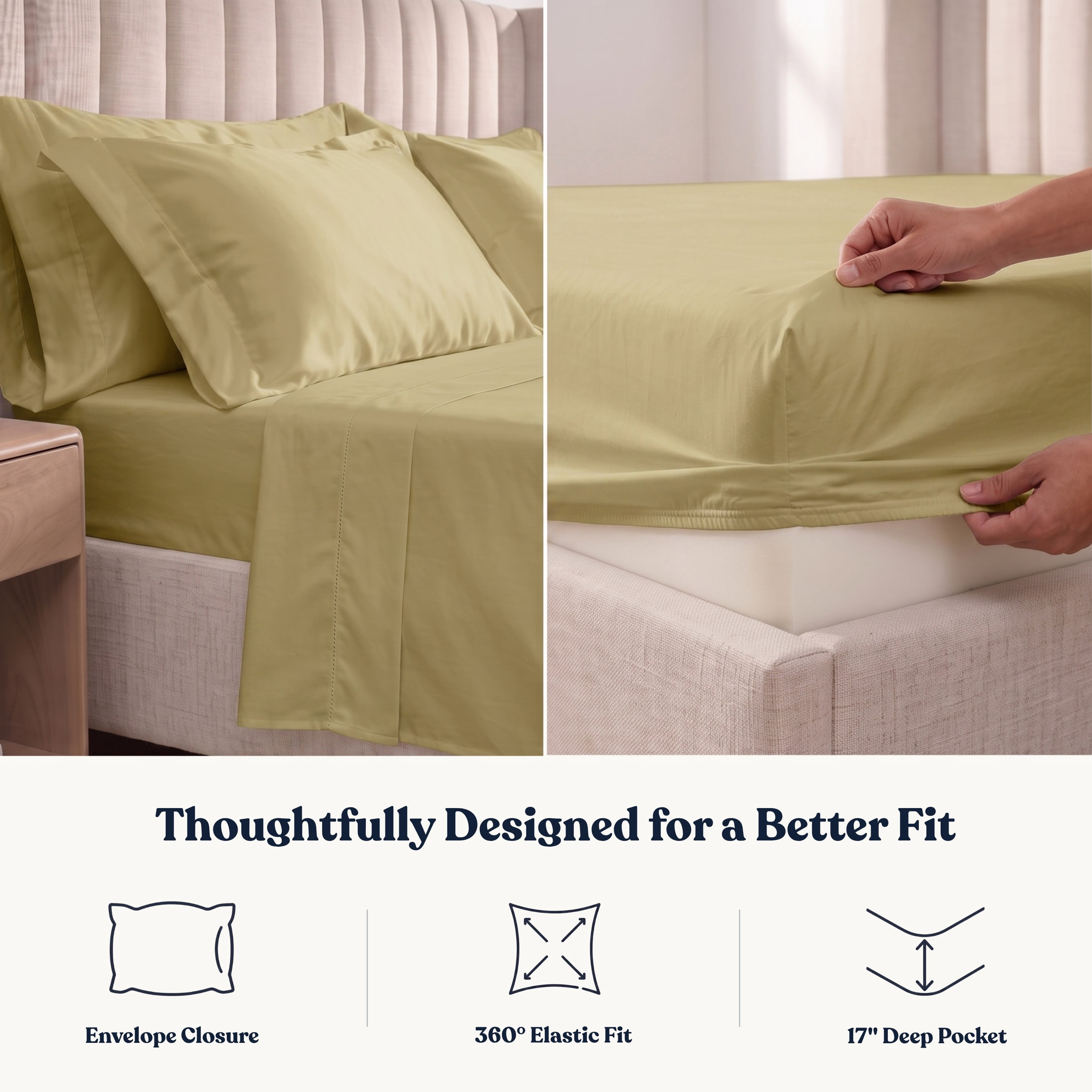 Delara 400TC Organic Cotton King Sheet Set, GOTS Certified, Ultra Soft Long Staple, Deep Pocket, Breathable & Silky, Sage Green