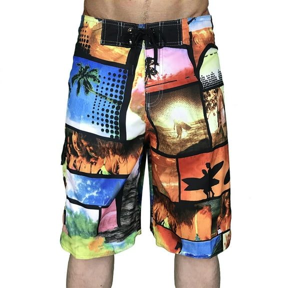 Mens Quick Dry Printed Summer Beach Shorts Mens Bañador Casual Swim Trunks Drawstring with Elastic Waist and Pockets