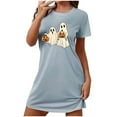 thumbnail image 1 of Sakmal Moomoos Bleus pour Femmes Sommeil Grande Taille Halloween Robe de Maison Extensible Ultra-Douce Manches Courtes Imprimé Fantôme Col Rond Courtes Chemises de Nuit P-2TG, 1 of 4