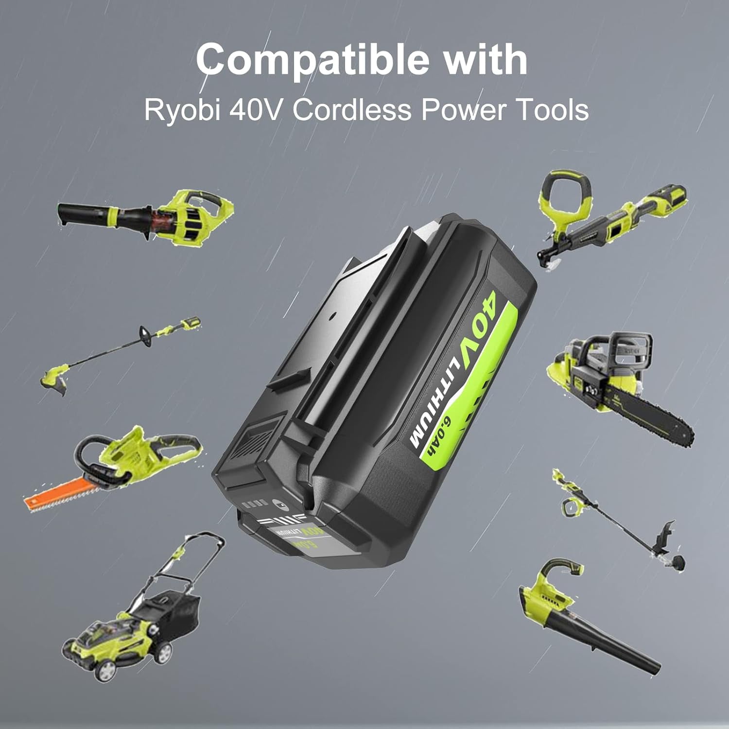2-Pack 6000mAh Replacement for Ryobi 40V Battery and Charger Combo Compatible with Ryobi Battery 40V OP4026 OP40601 OP4050A OP4040 OP4030 OP4050 Replacement for Ryobi 40 Volt Charger
