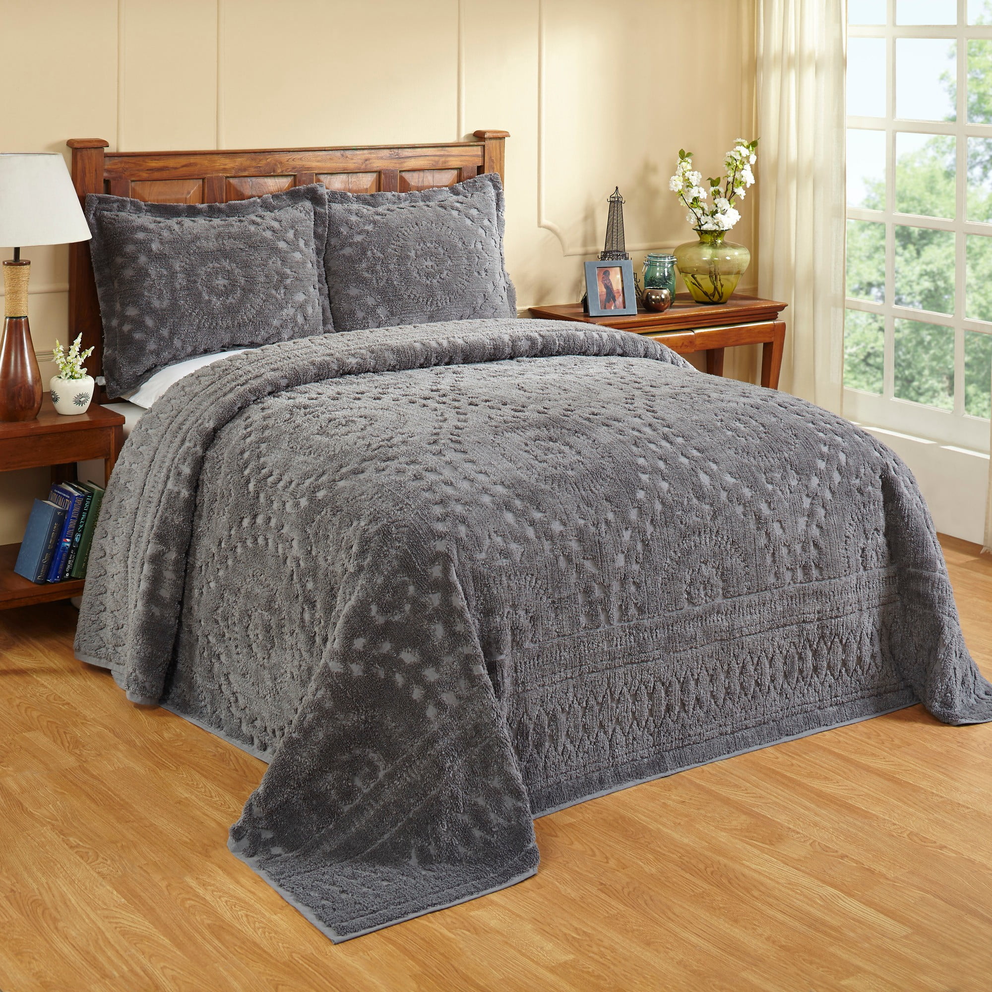 Photo 1 of Better Trends Rio Collection is super soft and light weight in Floral Design 100 Cotton Tufted Unique Luxurious Machine Washable Tumble Dry, King Bedspread, Gray