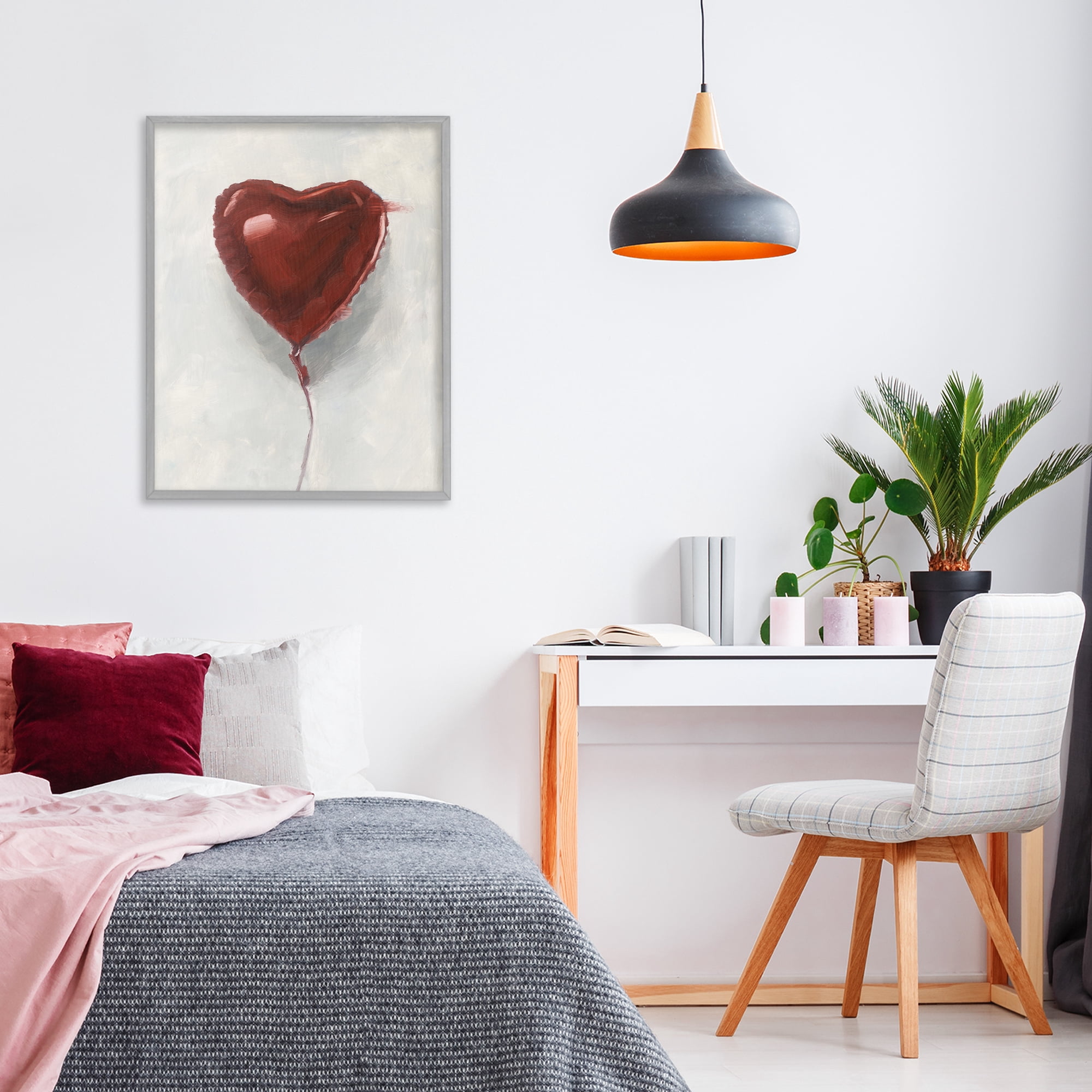Stupell Industries Heart Shaped Balloon Gray Framed Giclee Art, design by Ethan Harper