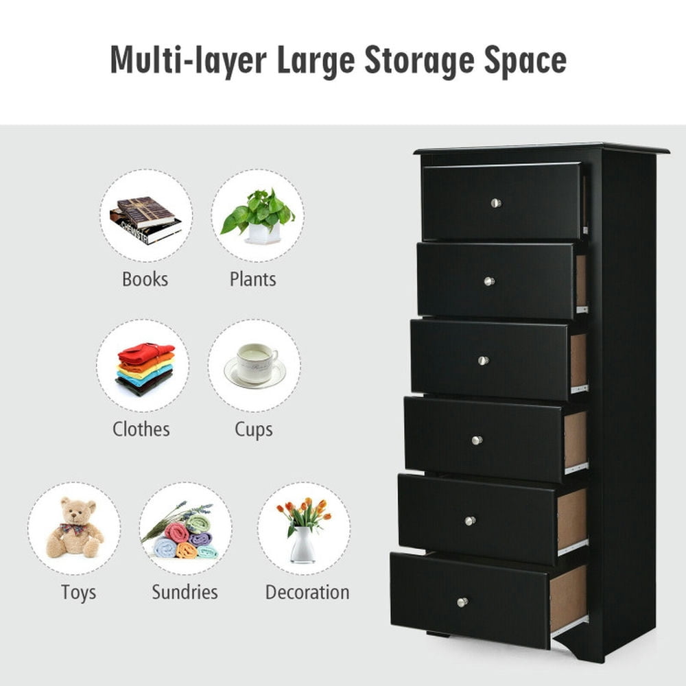 Finihen Storage Cabinet, Bathroom Floor Cabinet, 6 Drawers Chest Dresser Clothes Storage Bedroom Furniture Cabinet, for Bathroom, Living Room, Bedroom, Black