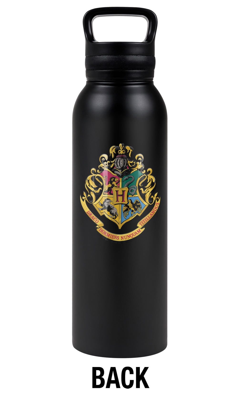 Harry Potter Official Hogwarts Crest 24 oz Insulated Canteen Water Bottle, Leak Resistant, Vacuum Insulated Stainless Steel with Loop Cap, Black
