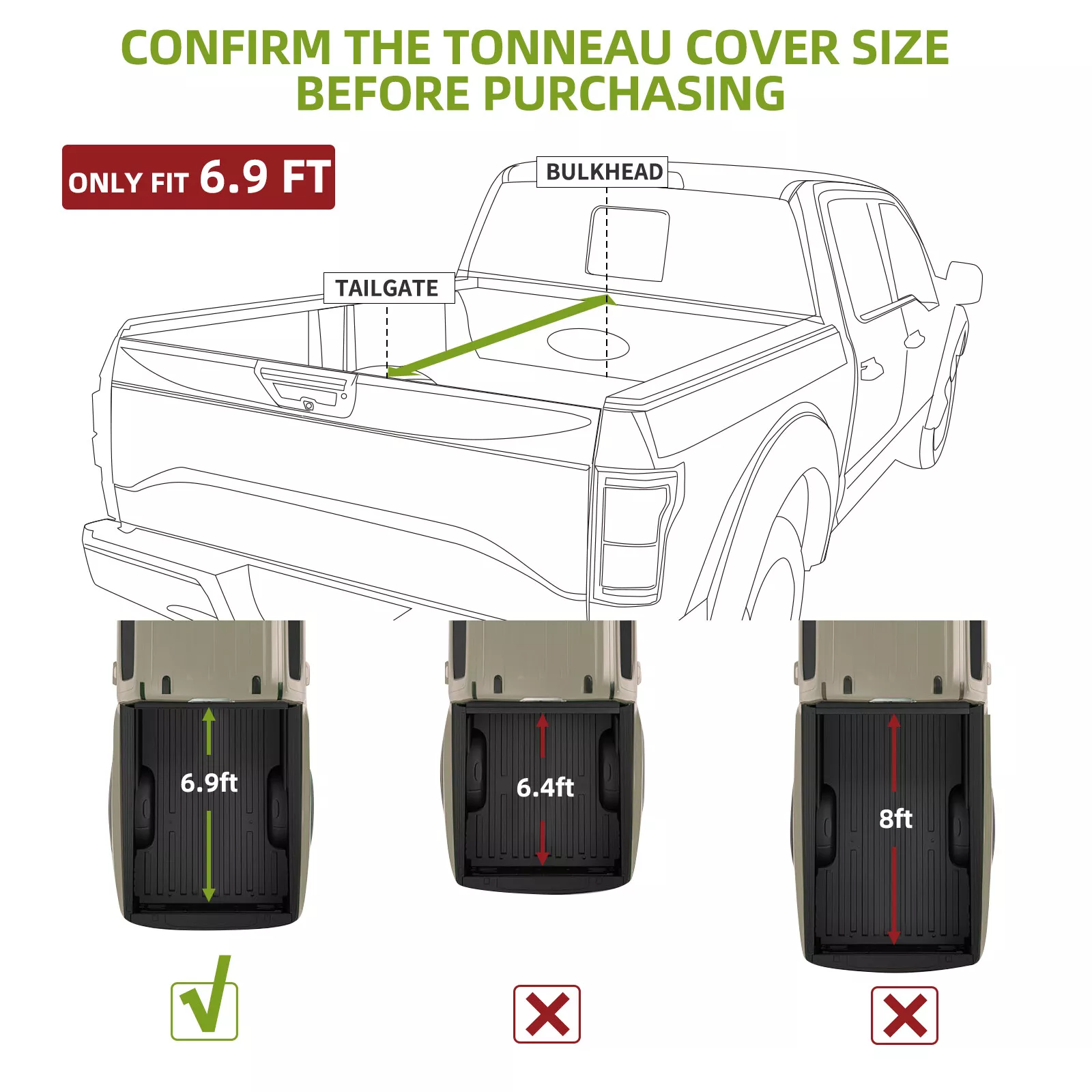 RVNI 6.9FT Hard Tri-Fold Tonneau Cover For 2020-2023 2024 Silverado/Sierra 2500 HD 3500 HD