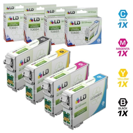 LD Products Remanufactured Replacement for T069 Set of 4 Cartridges Create handouts that standout with the LD Products Remanufactured Replacement for T069 Set of 4 Cartridges Includes: 1 T069120 Black  1 T069220 Cyan  1 T069320 Magenta  and 1 T069420 Yellow for Use in Stylus and Workforces. The LD Products Remanufactured Replacement for T069 Set of 4 Cartridges Includes: 1 T069120 Black  1 T069220 Cyan  1 T069320 Magenta  and 1 T069420 Yellow for Use in Stylus and Workforces helps keep any office space bustling and working efficiently whether it’s working to print out important presentation notes or attention-grabbing flyers. If you’re getting a printer set up or just replacing a cartridge in an existing printer  be sure to double-check the manual and verify that this cartridge will be the right fit for your equipment. Take a look at other like-items to keep your office stocked with the parts and equipment you need to succeed.