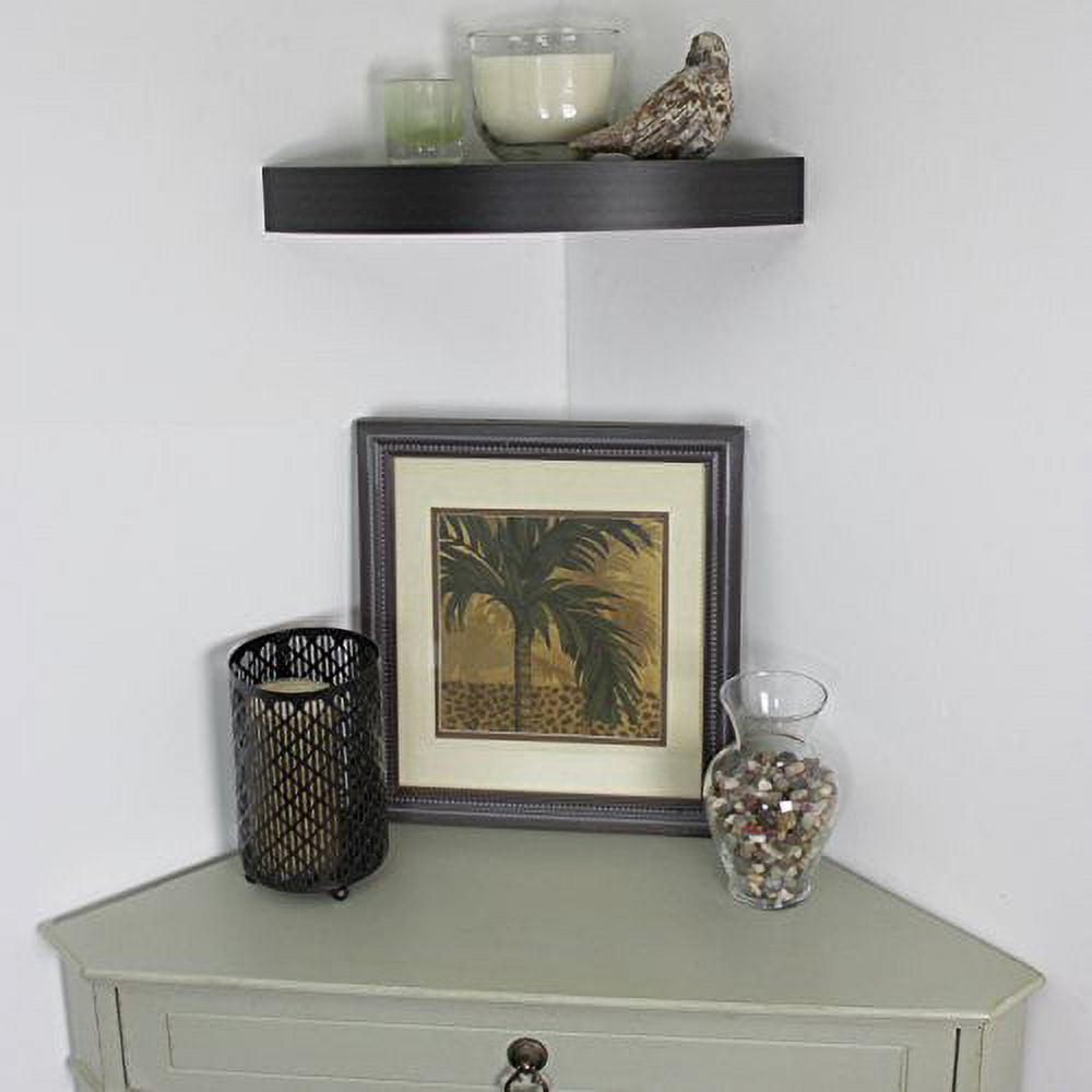 InPlace Modern Espresso Corner Shelf, Floating Corner Wall Shelf for Home Decor, Brown, 12" x 11.8"