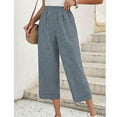 thumbnail image 4 of MLDRA Womens Capri Pants Linen Cropped Pants with Pockets Loose Fit Wide Leg Yoga Casual Elastic Waist Ladies Trousers Blue, 4 of 8