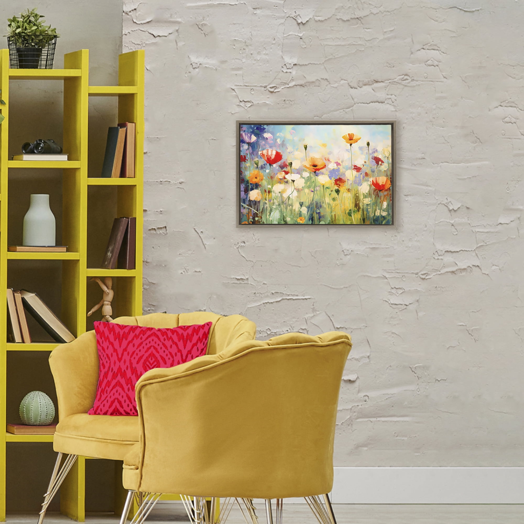 Stupell Industries Sunlit Meadow of Colorful Blooms Brown Framed Floater Canvas Wall Art, design by Creative Studio