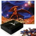 thumbnail image 3 of Ambesonne Dragon Jigsaw Puzzle, Dragon Knight Cosmos, Heirloom-Quality Fun Activity for Family Durable Cardboard, 1000 pcs, Blue Cinnamon, 3 of 6