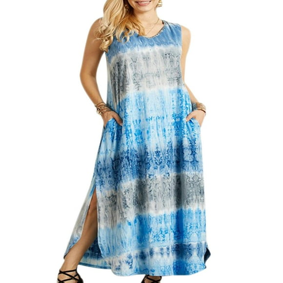 Robes Maxi Kaftan d'Été Teinture sur Nœuds pour Femmes Grande Taille, Robe de Plage Irrégulière