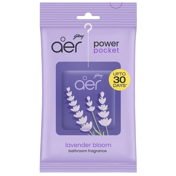 Godrej Aer Power Pocket Lavender Bloom Désodorisant pour salle de bain, 10 g, dure jusqu’à 30 jours, désodorisant pour salle de bain