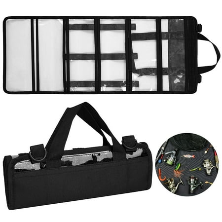 Small Lure Bag Roll Up Fishing Carrying Bag with 6 Pockets Portable Fishing Gear Bag Waterproof Large Tackle Box Heavy Duty Fishing Jig Bag