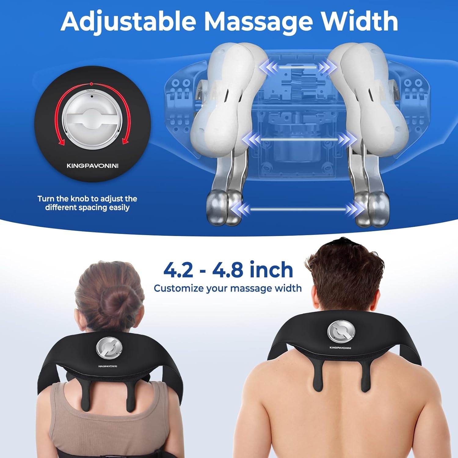 Width Adjustable Neck Massager with 5 Heat Zone, Wireless 6D Shiatsu Shoulder Massager for Pain Relief Deep Tissue, Massager for Neck and Shoulder Pain, Gifts for Men Women Dad Mom
