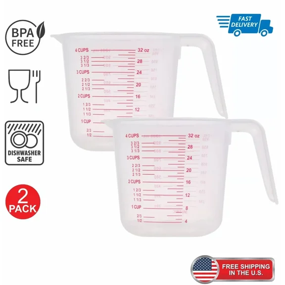 Large 4-Cup Capacity Clear Plastic Measuring Cups 2 Packopens In A New Window Or