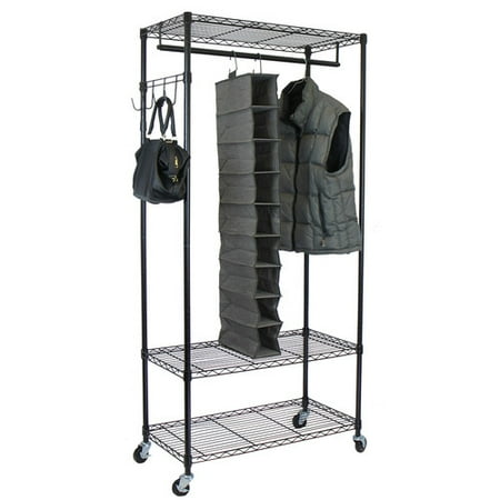 Garment Rack w/Adjustable Shelves & Hooks