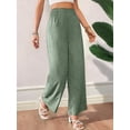 thumbnail image 4 of Women Linen Palazzo Pants Summer Boho Wide Leg High Waist Casual Lounge Pant Travel Vacation Outfits Bean Green M, 4 of 10