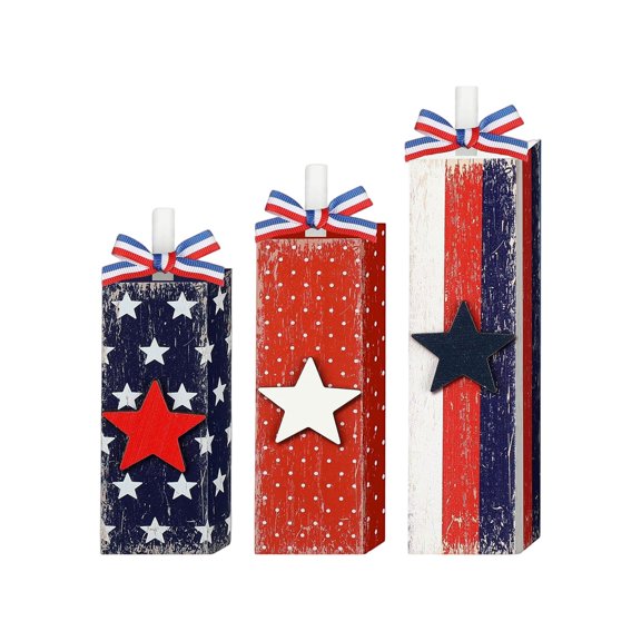 4th of July Independence Day 250th Anniversary Wooden Star Sign Tabletop Decor, Patriotic Red White and Blue Desktop Ornaments for Party Centerpiece 250th Anniversary C#017 C