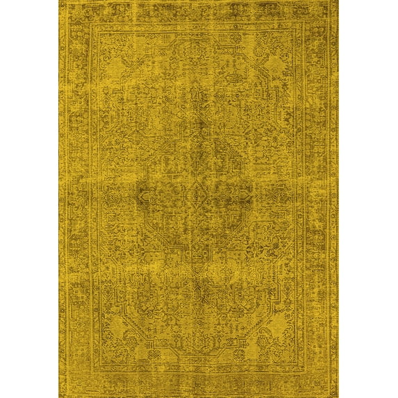 Ahgly Company Machine Washable Indoor Rectangle Oriental Yellow Industrial Area Rugs, 6' x 9'