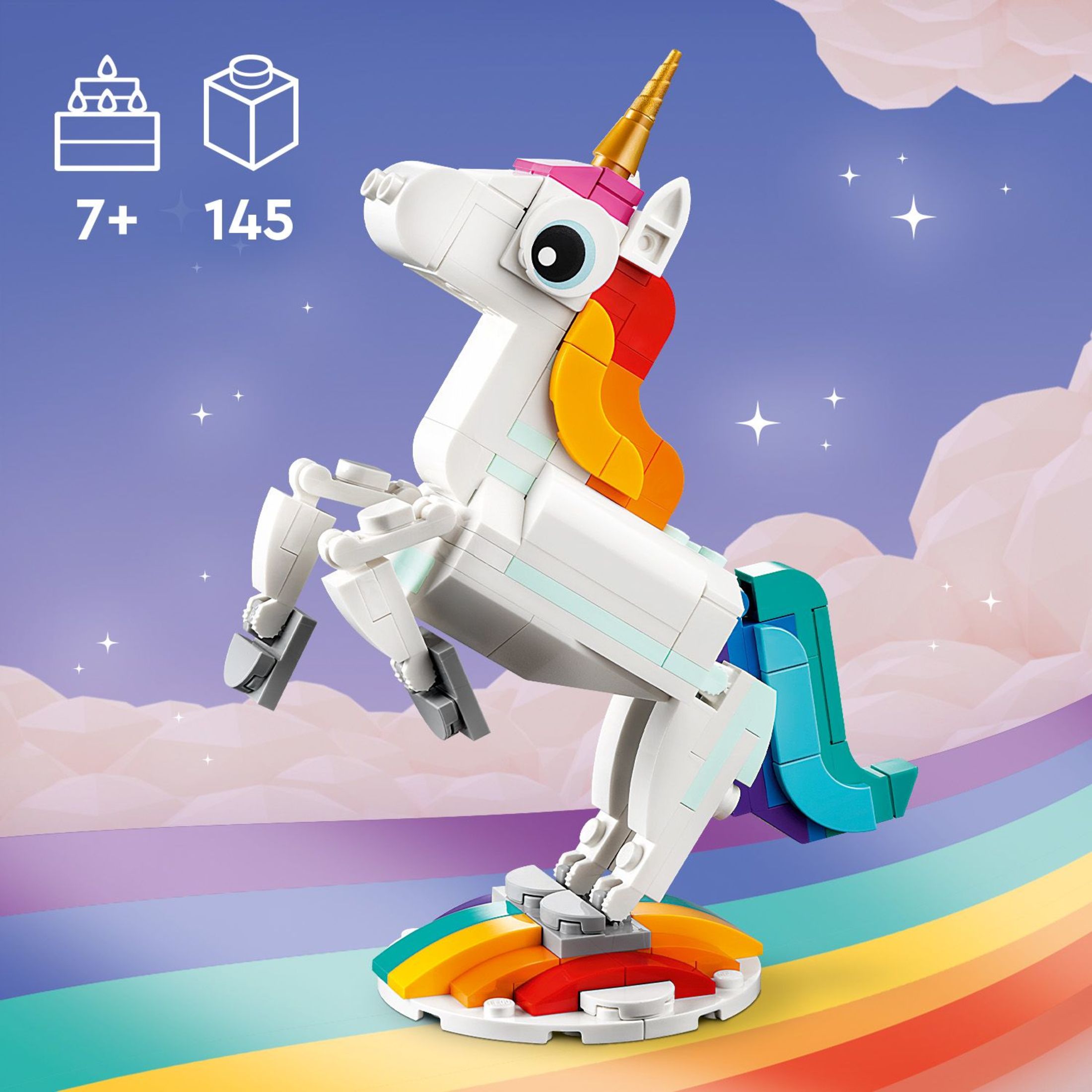 LEGO Creator 3 en 1 Unicornio Mágico - Set de Juguete de Construcción con 3 Opciones de Construcción, Unicornio, Caballito de Mar o Pavo Real - Juguete de Aprendizaje para Niños, Niñas y Niños, Mayores de 7 Años - Relleno de Canasta de Pascua - 31140 4