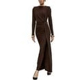 thumbnail image 3 of Women'S Slim-Fit Maxi Dress with Long Sleeves, Round Neck, Hip-Hugging Maxi Cocktail Dress Brown L, 3 of 9