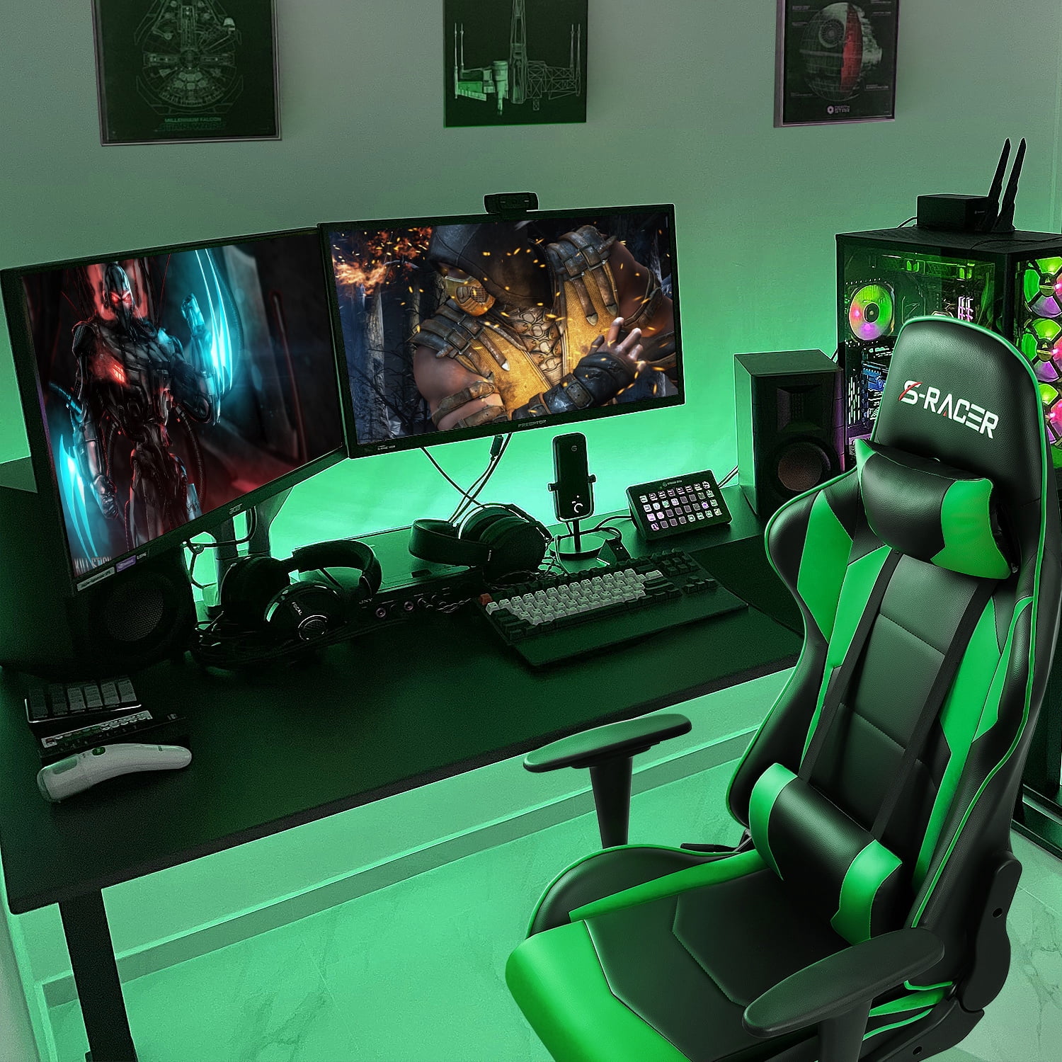 Homall Gaming Chair office Chair with Headrest & Lumbar Support, Green