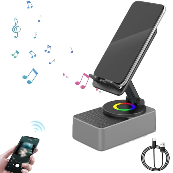 Wireless Bluetooth Speaker with Power Bank, 5 in 1 Phone Speaker Stand, 360 Rotation Phone Bracket HD Surround Sound