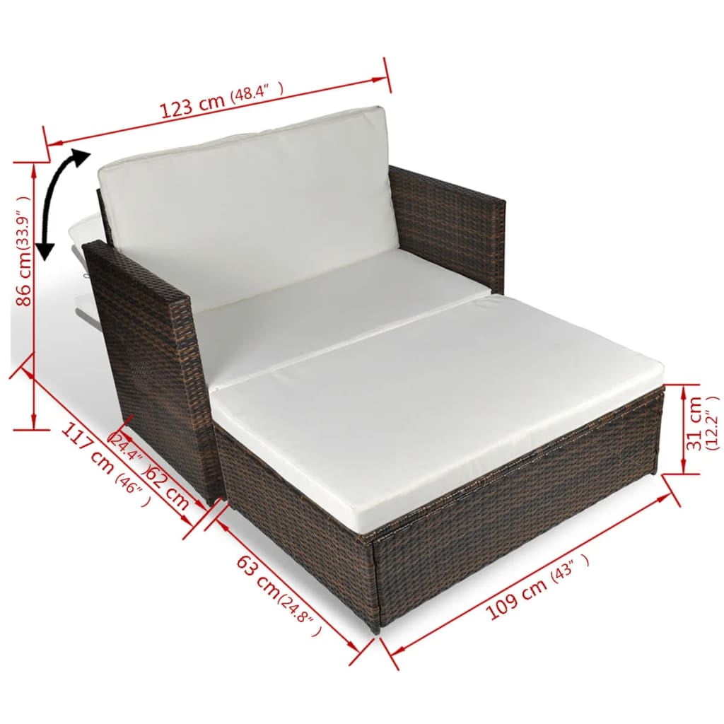 Kepooman 2 PCS Outdoor Patio Rattan Lounge Set, Balcony Corner Middle Sofa Set for Garden, Brown