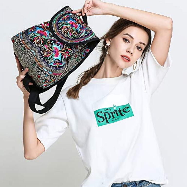 Vintage Embroidered Women Backpack Ethnic Travel Shoulder Purse 2 Pack Natural Women Vintage Embroidered Ethnic Travel Handbag  main image 4