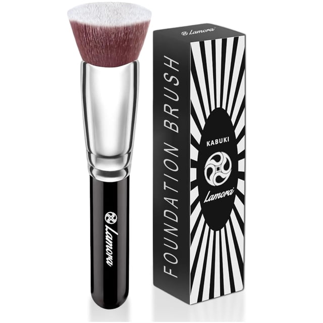 LAMORA Brocha para base para maquillaje líquido - Brocha facial Kabuki para colorete y corrector en polvo crema - Brocha punteadora para mezclar y pulir con parte superior plana